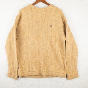 Chaps Sweater Mens Large Beige Herringbone Knit Heavyweight Crew Pullover